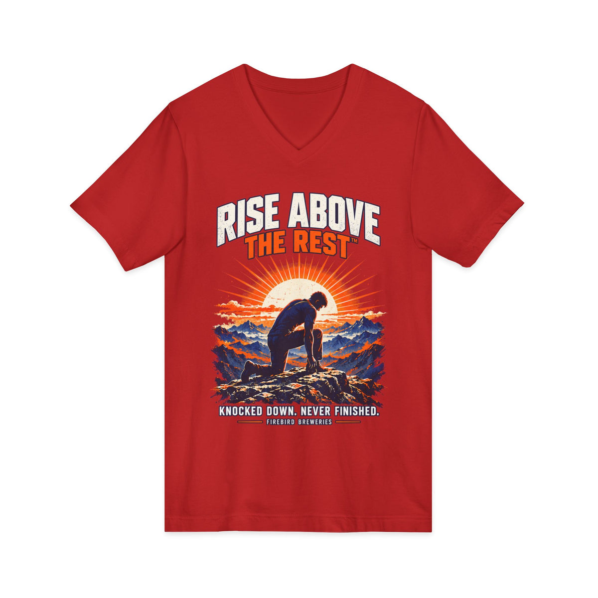 Rise Above the Rest™ V-Neck Tee — Surf Sunset Graphic