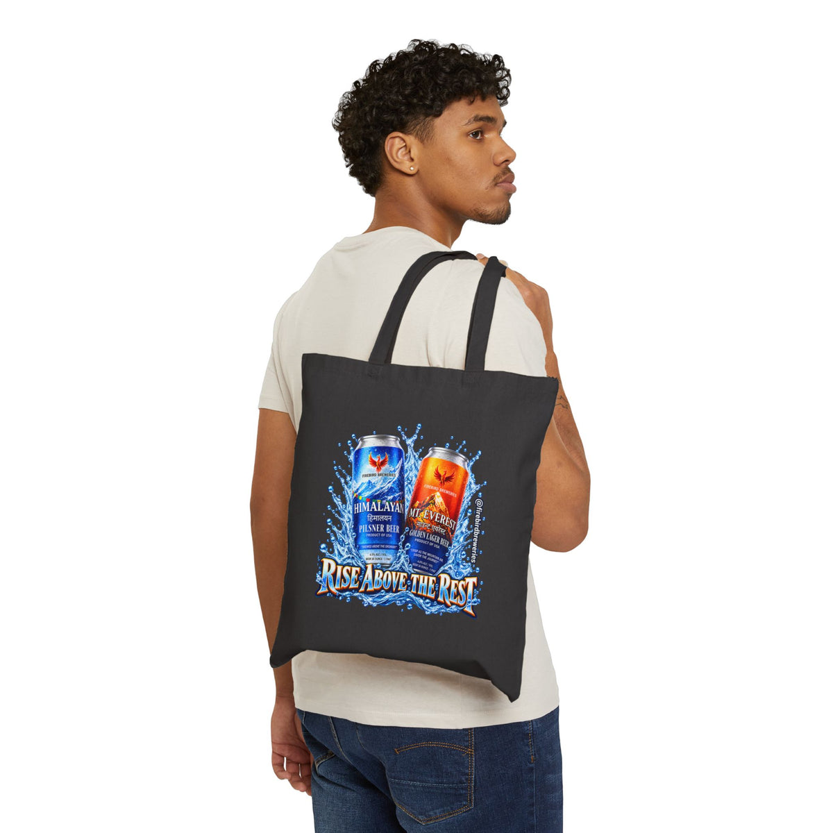 Rise Above the Rest™ Canvas Tote Bag — Beverage Splash Design