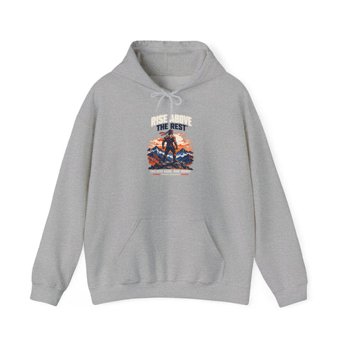 Adventure Graphic Hoodie — “Above the Rest” Mountain Sunset Pullover