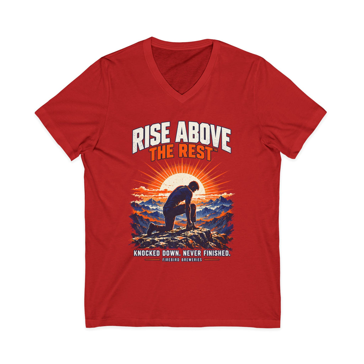 Rise Above the Rest™ V-Neck Tee — Surf Sunset Graphic