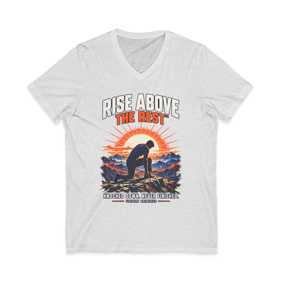 Rise Above the Rest™ V-Neck Tee — Surf Sunset Graphic
