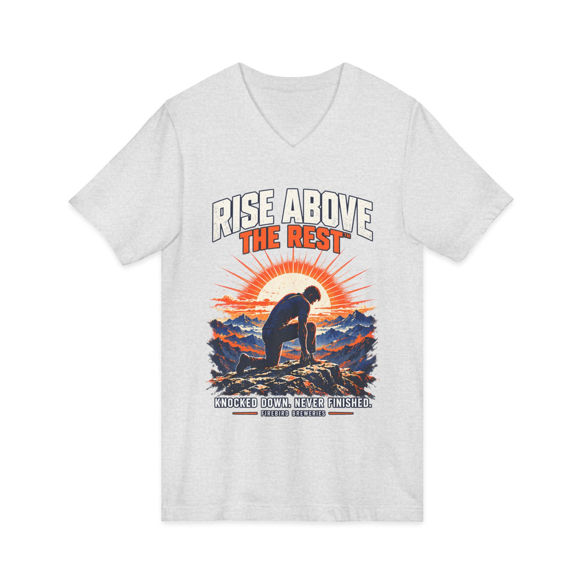 Rise Above the Rest™ V-Neck Tee — Surf Sunset Graphic